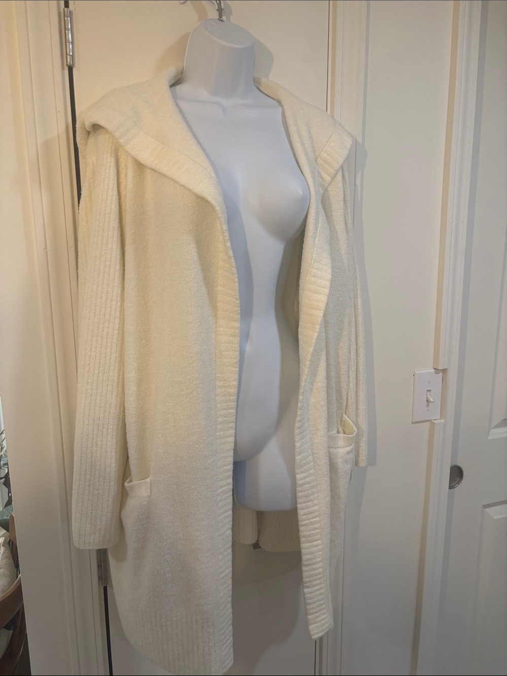 Barefoot Dreams Hooded Long Open-Front Cardigan - Ivory